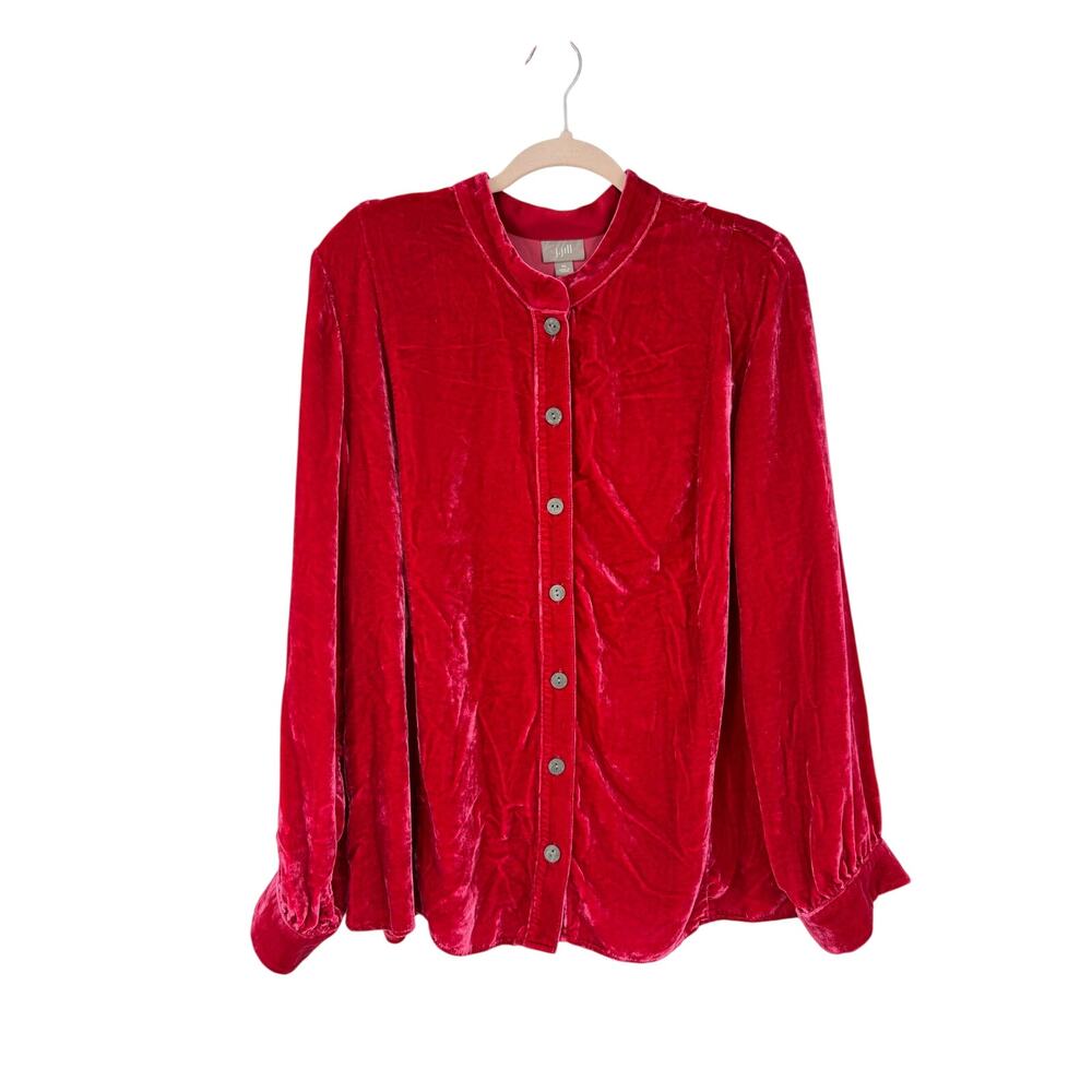 J.Jill Womens XL Velvet Silk Blend Shirt Button Up Red Long Sleeve Holiday